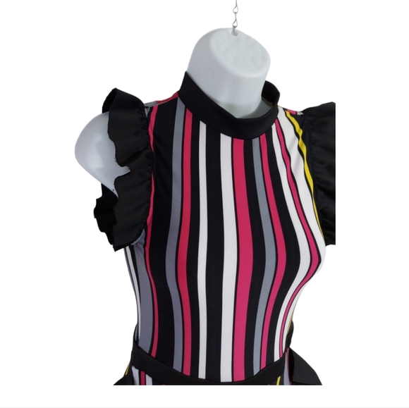 Monaco Womens Small Sleeveless Stripes Neck Ruffle High Waist Bodyocn Jumpsuits - Picture 11 of 15